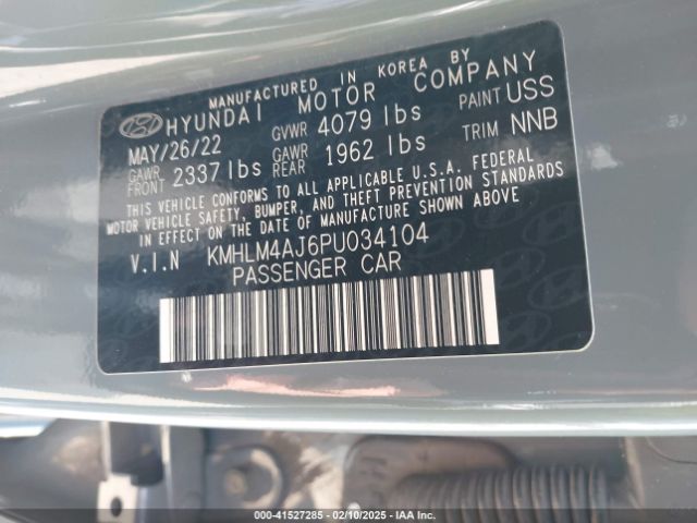 KMHLM4AJ6PU034104 Hyundai Elantra Hybrid Blue