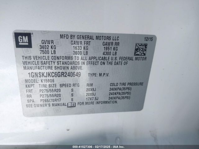 1GNSKJKC6GR240649 Chevrolet Suburban K1500 Ltz