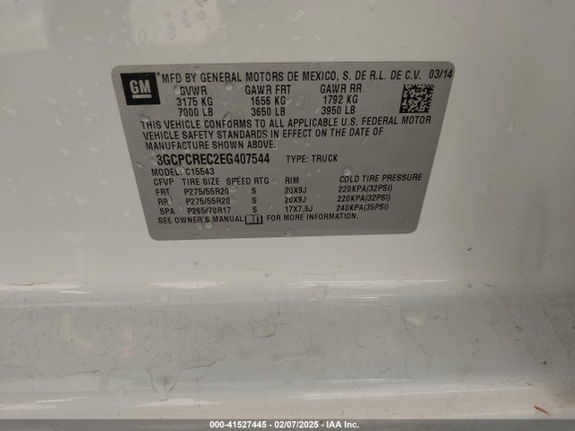 Aukcja sprzedaży 2014 Chevrolet Silverado 1500 1lt, vin: 3GCPCREC2EG407544, numer aukcji: 41527445