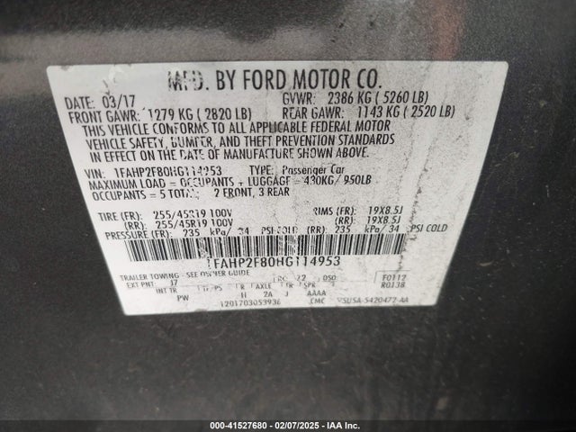 Ford Taurus Limited 2017 1FAHP2F80HG114953 Image 9