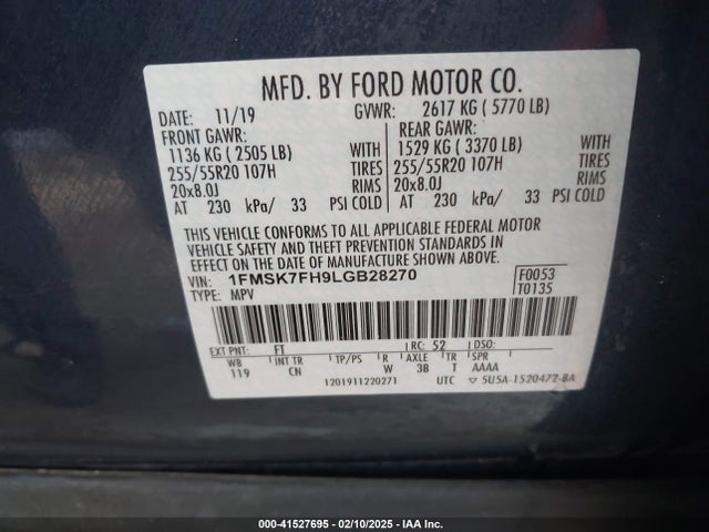 1FMSK7FH9LGB28270 Ford Explorer Limited