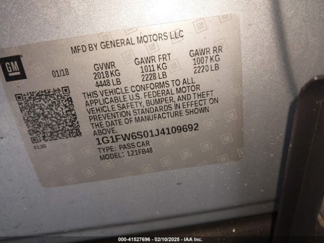 1G1FW6S01J4109692 Chevrolet BOLT EV LT