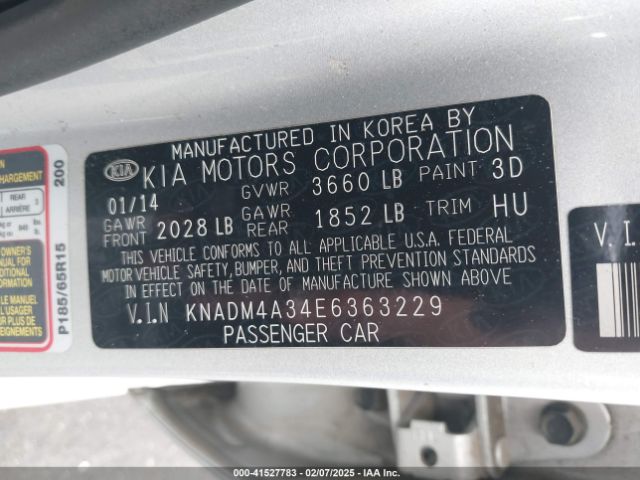 KNADM4A34E6363229 KIA RIO LX