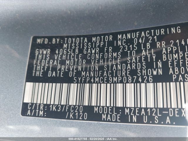 5YFP4MCE9MP087426 Toyota COROLLA SE
