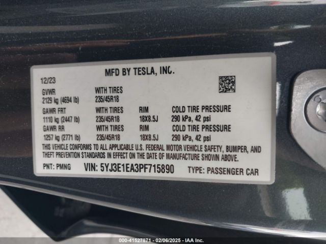 5YJ3E1EA3PF715890 Tesla Model 3 Rear-wheel Drive
