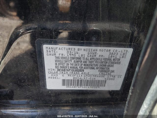3N1AB7AP1GL652029 Nissan Sentra Fe+ S/s/sl/sr/sv