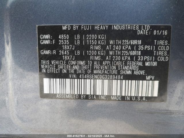 4S4BSENC0G3289484 Subaru Outback 3.6r Limited