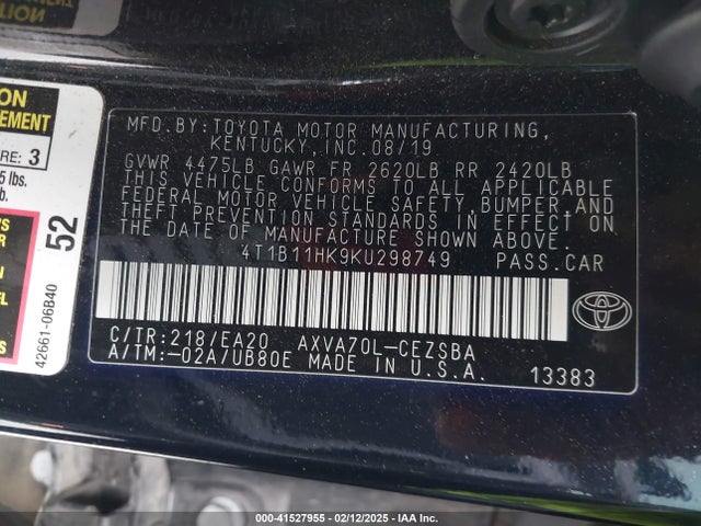 Toyota CAMRY SE 2019 4T1B11HK9KU298749 Image 9