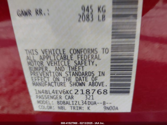 1N4BL4EV6KC218768 Nissan Altima 2.5 Sl
