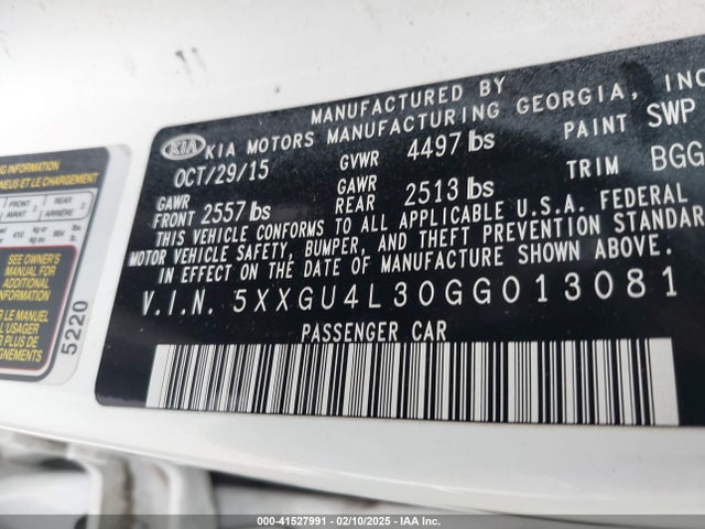 5XXGU4L30GG013081 KIA OPTIMA EX