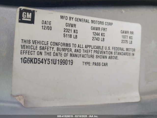 2001 CADILLAC DEVILLE 1G6KD54Y51U199019 Photo 8