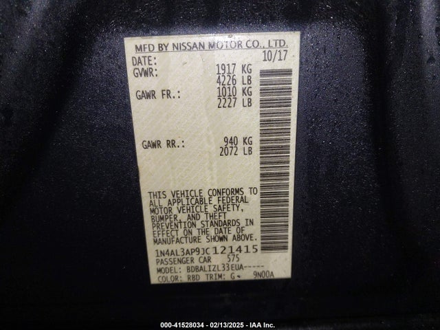 1N4AL3AP9JC121415 Nissan Altima 2.5 Sv