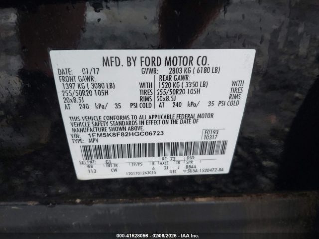 1FM5K8F82HGC06723 Ford Explorer Limited