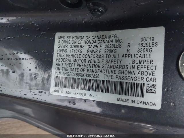2HGFC4B8XKH307896 Honda Civic Sport