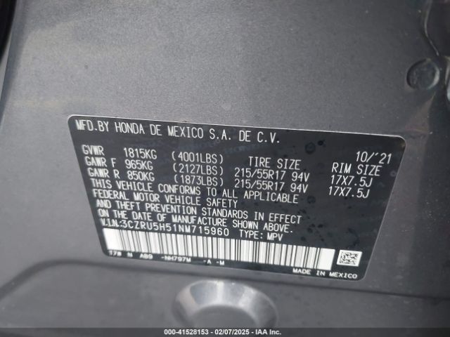 3CZRU5H51NM715960 Honda Hr-v 2wd Ex