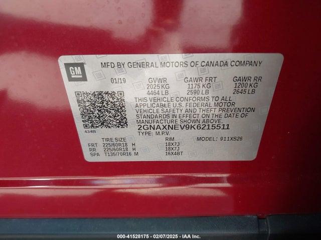 2GNAXNEV9K6215511 Chevrolet Equinox Premier