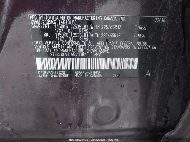 2T3RFREV4JW771167 Toyota Rav4 Adventure/xle