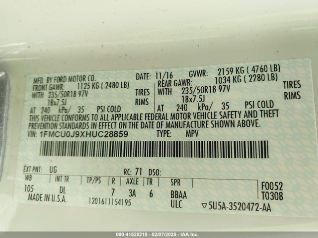 Ford Escape Titanium 2017 1FMCU0J9XHUC28859 Image 9