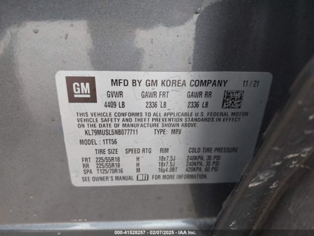 KL79MUSL5NB077711 Chevrolet Trailblazer Awd Rs
