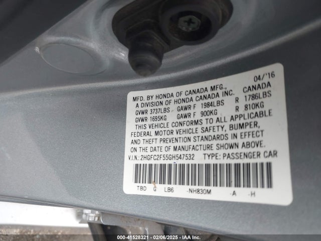 Honda Civic Lx 2016 2HGFC2F55GH547532 Image 9