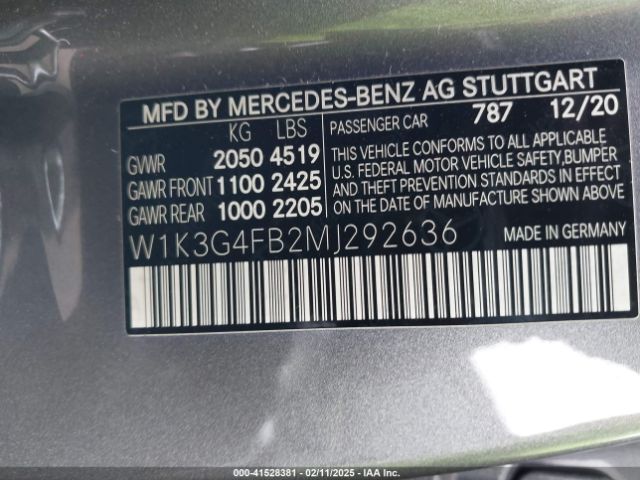 W1K3G4FB2MJ292636 Mercedes-Benz A 220 4matic