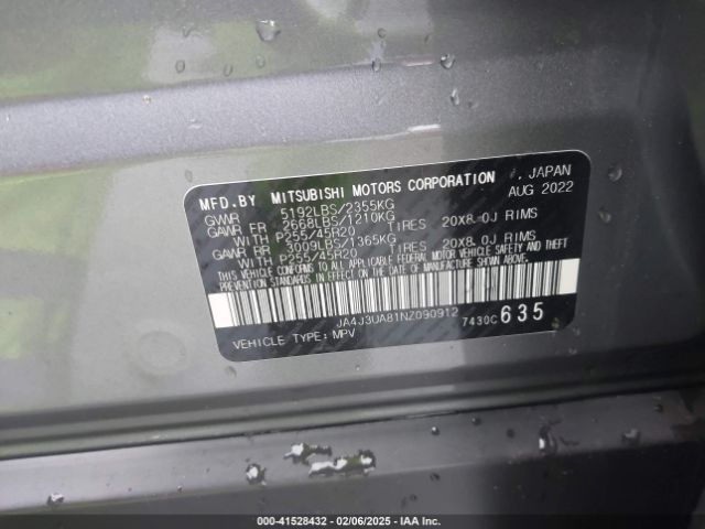 JA4J3UA81NZ090912 Mitsubishi Outlander Black Edition 2wd/se 2.5 2wd/se Launch Edition 2wd