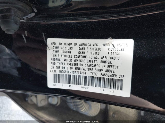 1HGCR2F71GA216268 Honda ACCORD EX