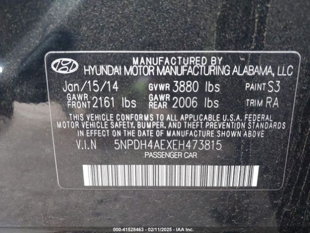 5NPDH4AEXEH473815 Hyundai Elantra Limited