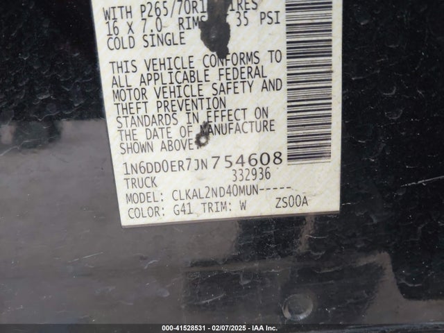 1N6DD0ER7JN754608 Nissan Frontier Sv