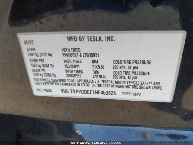 7SAYGDEF1NF453526 Tesla Model Y Performance Dual Motor All-wheel Drive