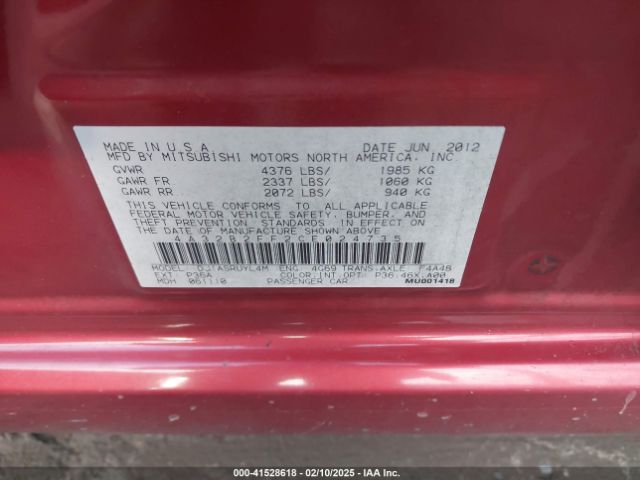 2012 MITSUBISHI GALANT 4A32B2FF2CE024735 Photo 8