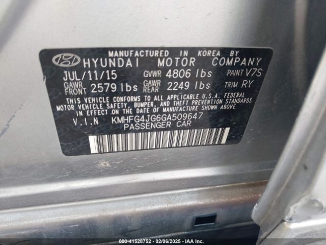 KMHFG4JG6GA509647 Hyundai Azera