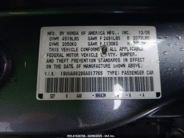 2006 ACURA TL 19UUA66296A017765 Photo 8