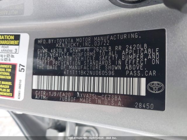 4T1T11BK2NU060596 Toyota Camry Se Awd