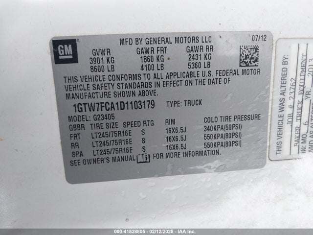 2013 Gmc Savana 2500 Work Van მანქანა იყიდება აუქციონზე, vin: 1GTW7FCA1D1103179, აუქციონის ნომერი: 41528805