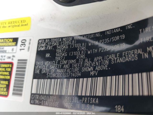5TDXK3DC1GS714094 Toyota Sienna Se 8 Passenger
