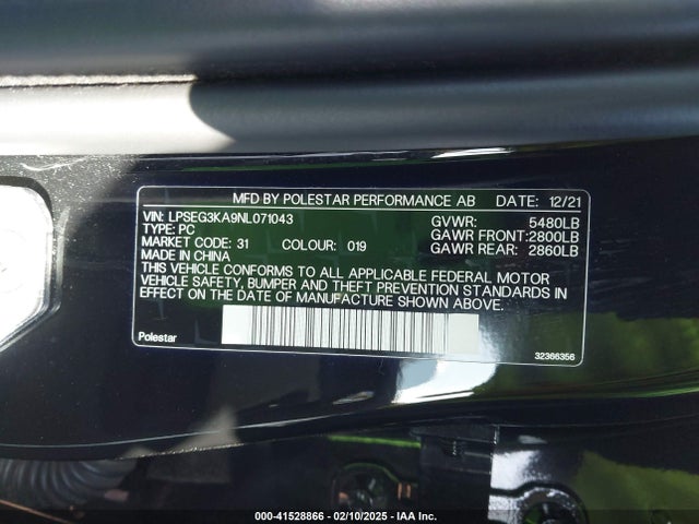 LPSEG3KA9NL071043 Polestar 2 Long Range Single Motor