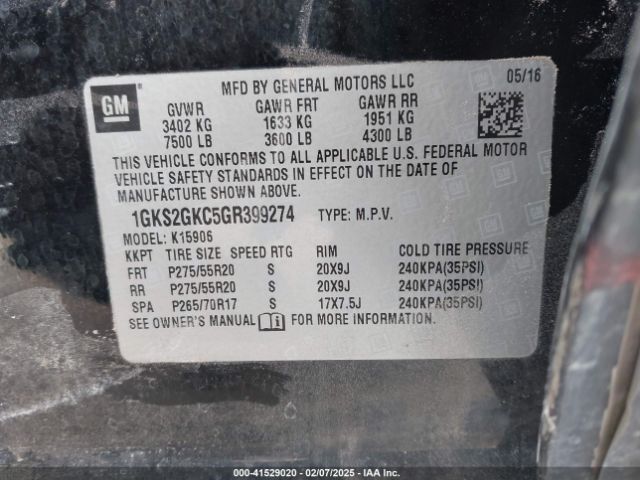 1GKS2GKC5GR399274 GMC Yukon Xl Slt