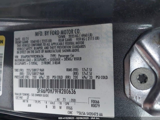 Ford FUSION SE 2015 3FA6P0H79FR280636 Image 8