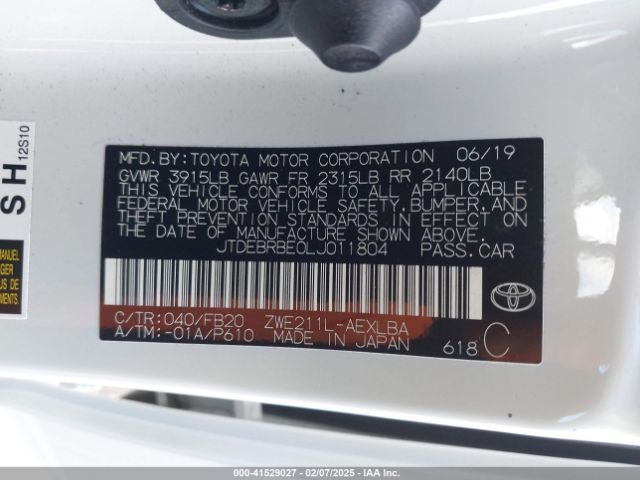 JTDEBRBE0LJ011804 Toyota Corolla Hybrid Le