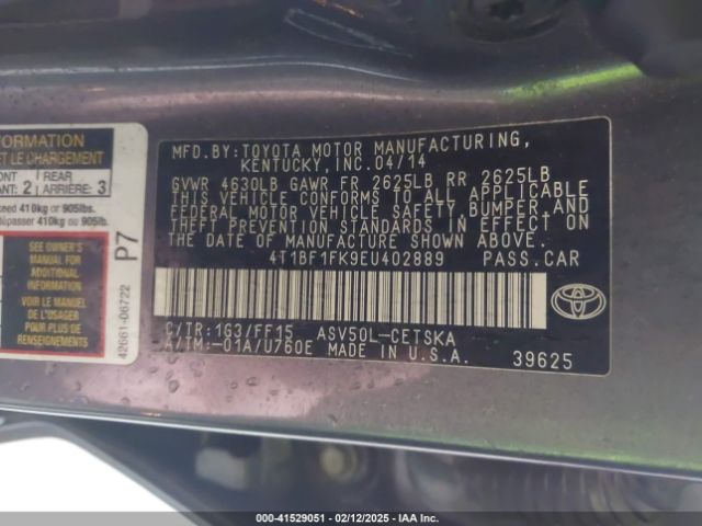 4T1BF1FK9EU402889 Toyota CAMRY SE