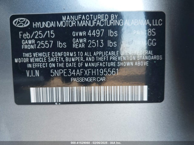 Hyundai Sonata Limited 2015 5NPE34AFXFH195561 Image 9