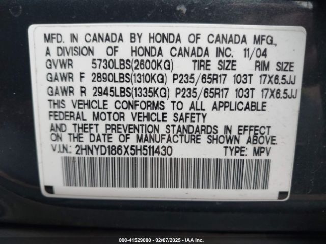 2005 ACURA MDX 2HNYD186X5H511430 Photo 8