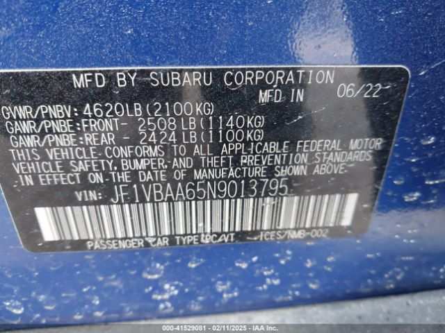 JF1VBAA65N9013795 Subaru WRX
