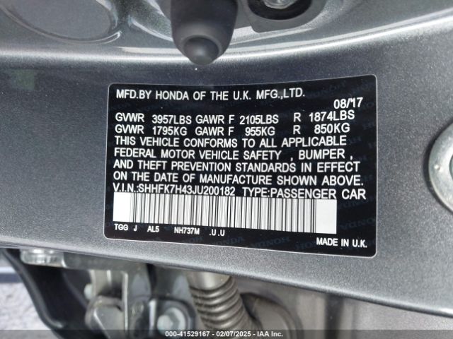 SHHFK7H43JU200182 Honda Civic Sport