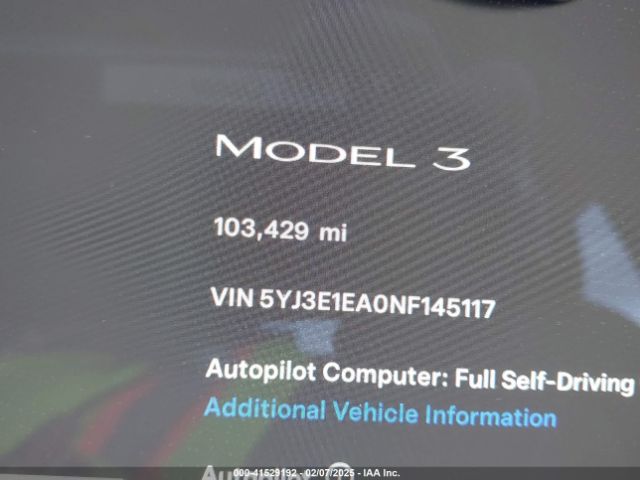5YJ3E1EA0NF145117 Tesla Model 3 Rear-wheel Drive