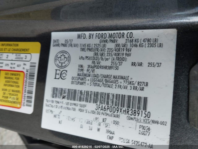 Ford Fusion Titanium 2017 3FA6P0D9XHR389150 Image 9
