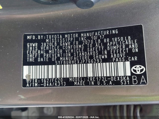 Toyota COROLLA SE 2018 5YFBURHEXJP766293 Image 9