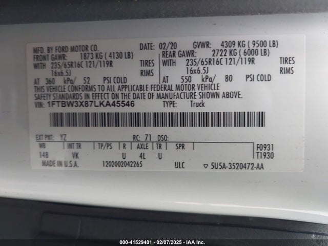 Ford Transit-350 Cargo Van 2020 1FTBW3X87LKA45546 Image 9