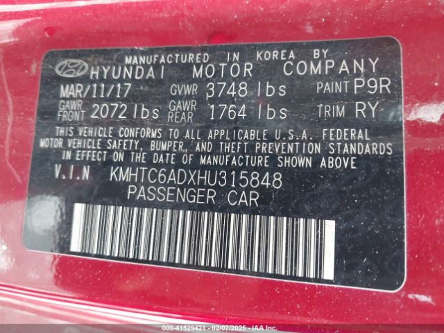 KMHTC6ADXHU315848 Hyundai Veloster Value Edition